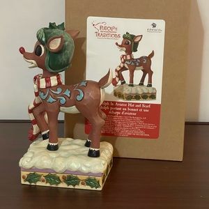 Rudolph the Red Nosed Reindeer in Aviator Hat and Scarf Jim Shore Figuri…